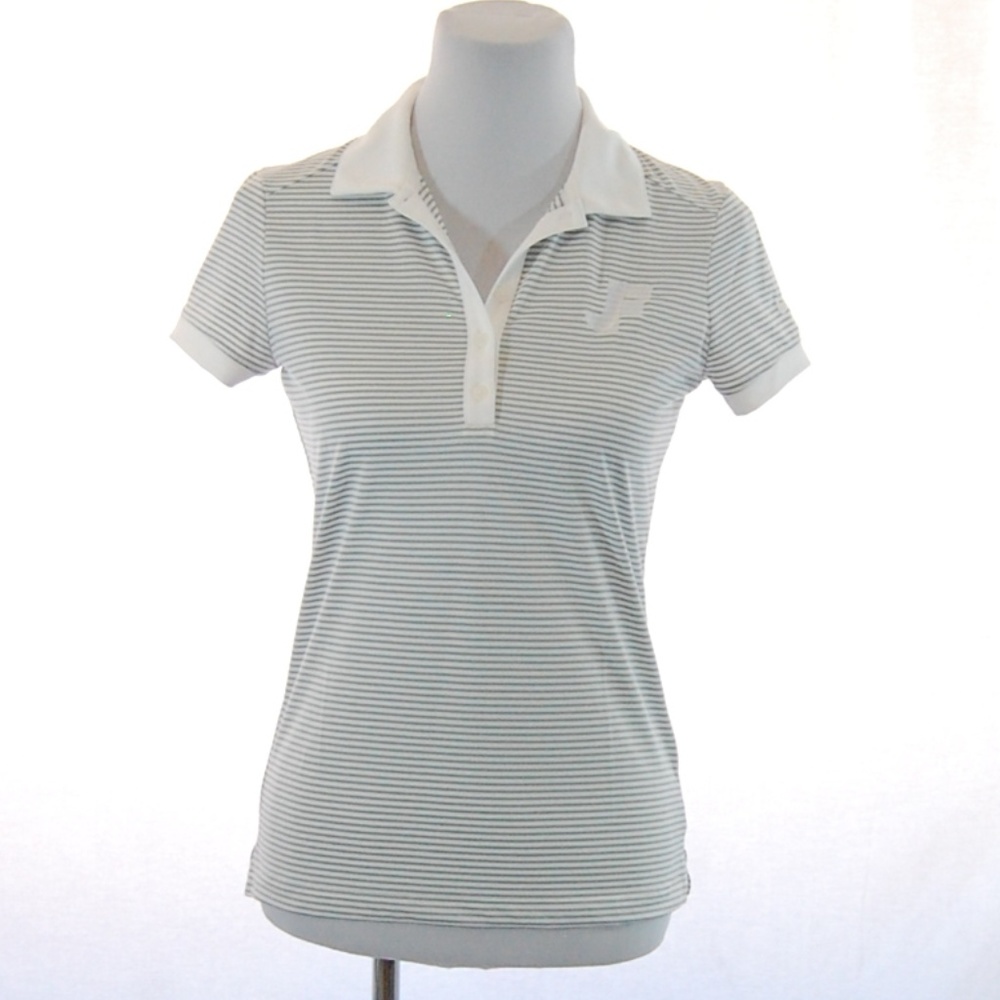 Nike White and Light Green Striped Polo Top